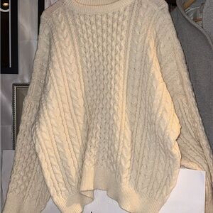 Cream Chunky Knit Shrug with Cable Design